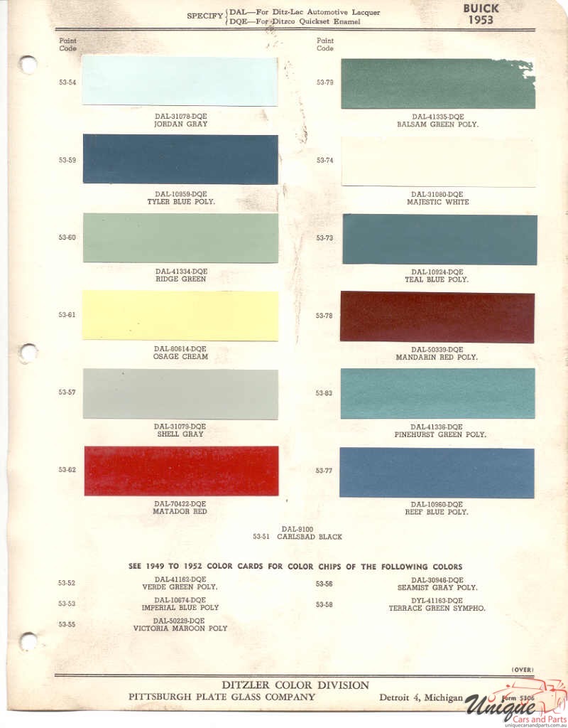 1953 Buick Paint Charts PPG 1